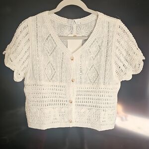 White Crochet Button-Up Top
